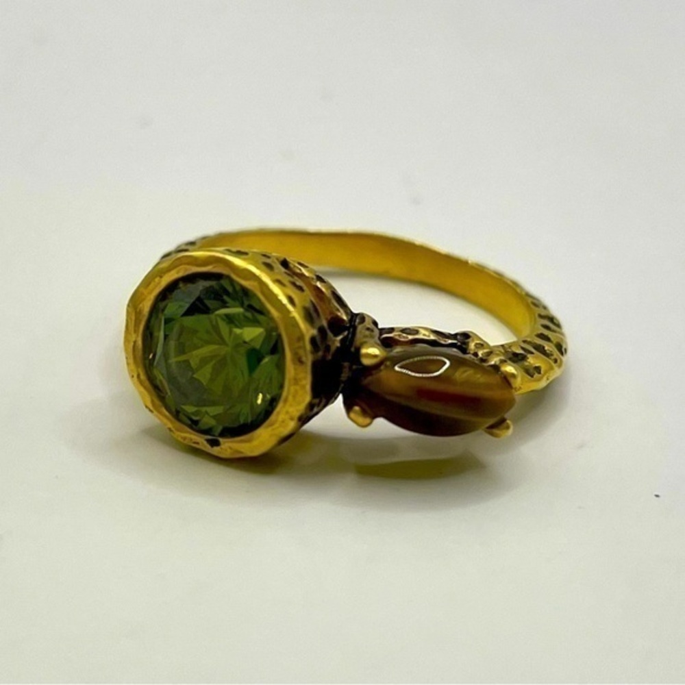 Lia Sophia/Kiam Family Vintage Style Gold Asymmetrical Green & Tiger Eye Ring, 8